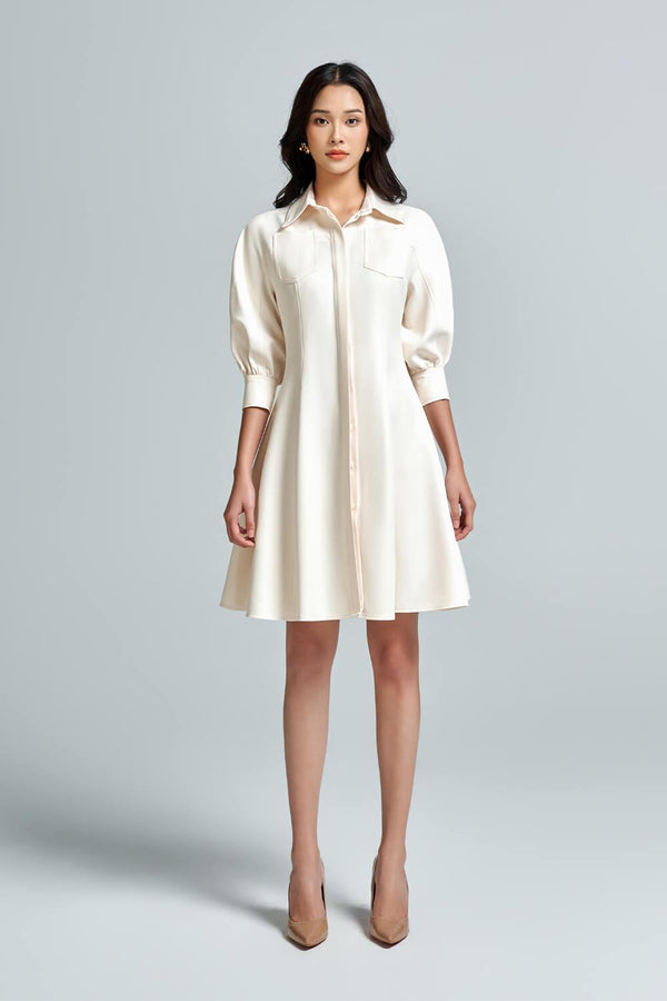 Jemma A-line Middle Sleeved Twill Mini Dress - MEAN BLVD