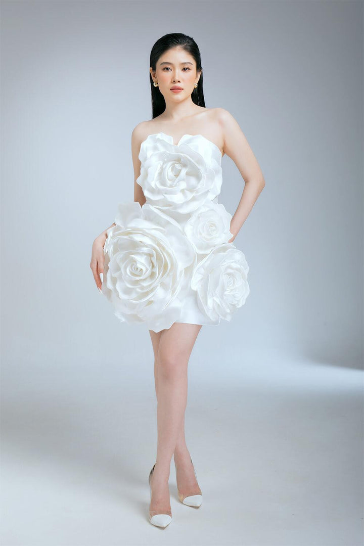Jemma Strapless Flower Applique Taffeta Mini Dress - MEAN BLVD