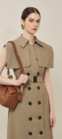 Jordan Straight Cape Shoulder Khaki Midi Dress - MEAN BLVD