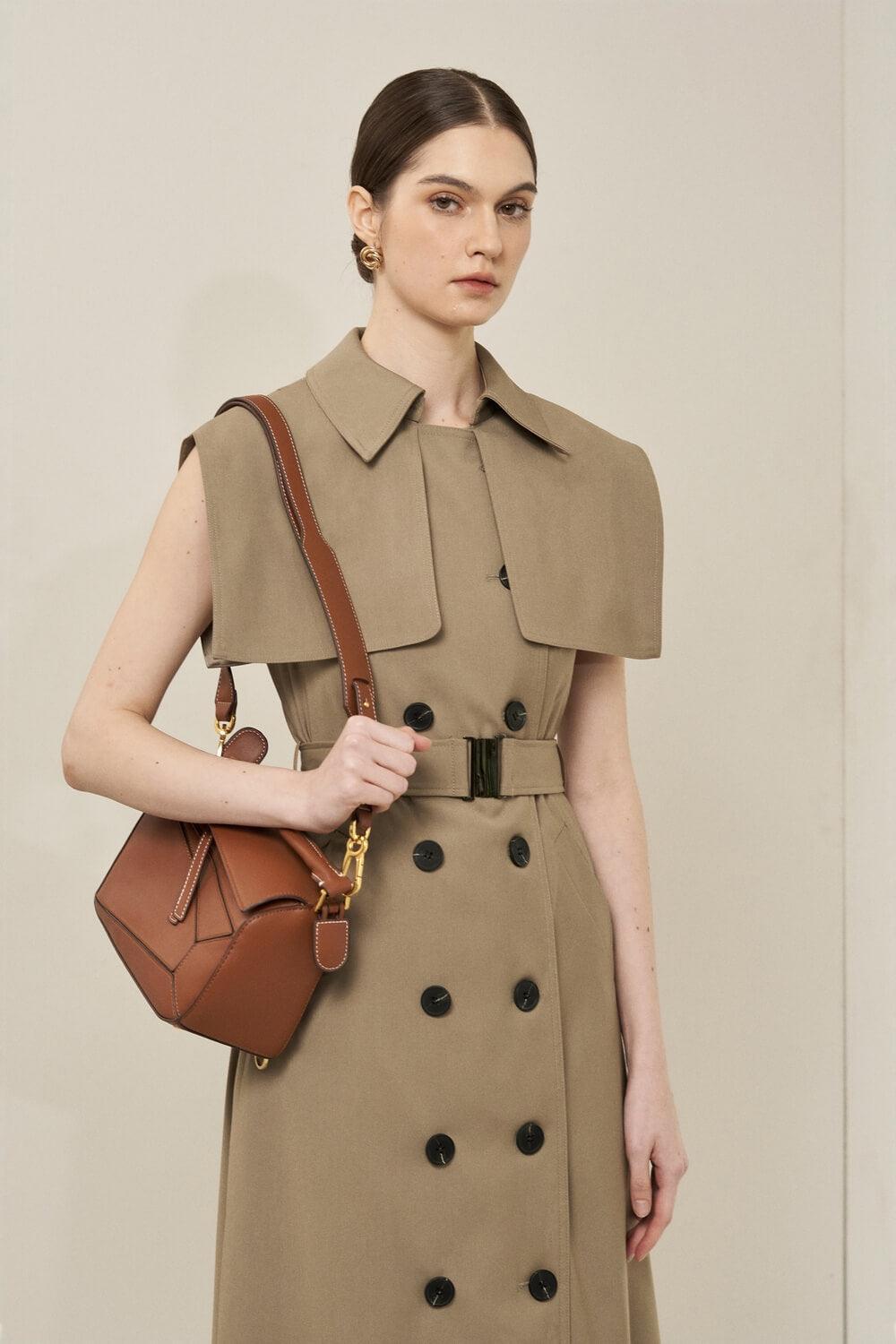 Jordan Straight Cape Shoulder Khaki Midi Dress - MEAN BLVD
