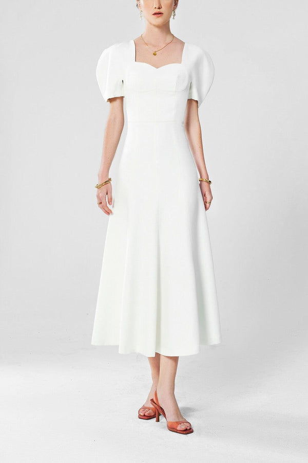 Joy A-line Semi-Heart Neck Wool Twill Midi Dress - MEAN BLVD