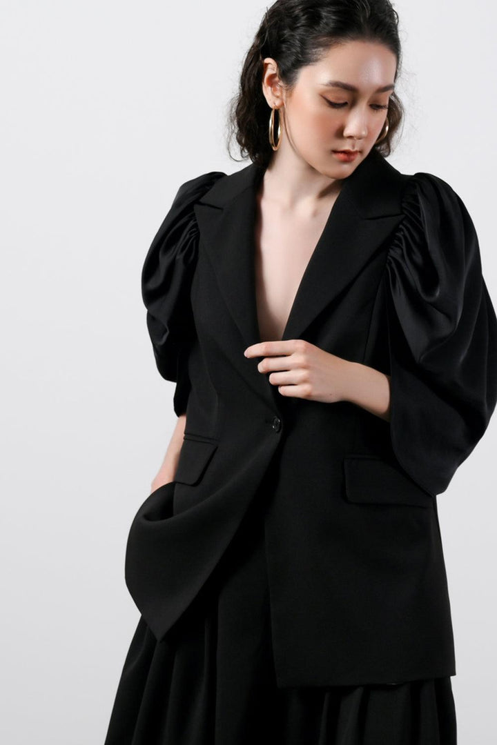 Julia Straight Puffy Sleeved Silk Blazer MEAN BLVD