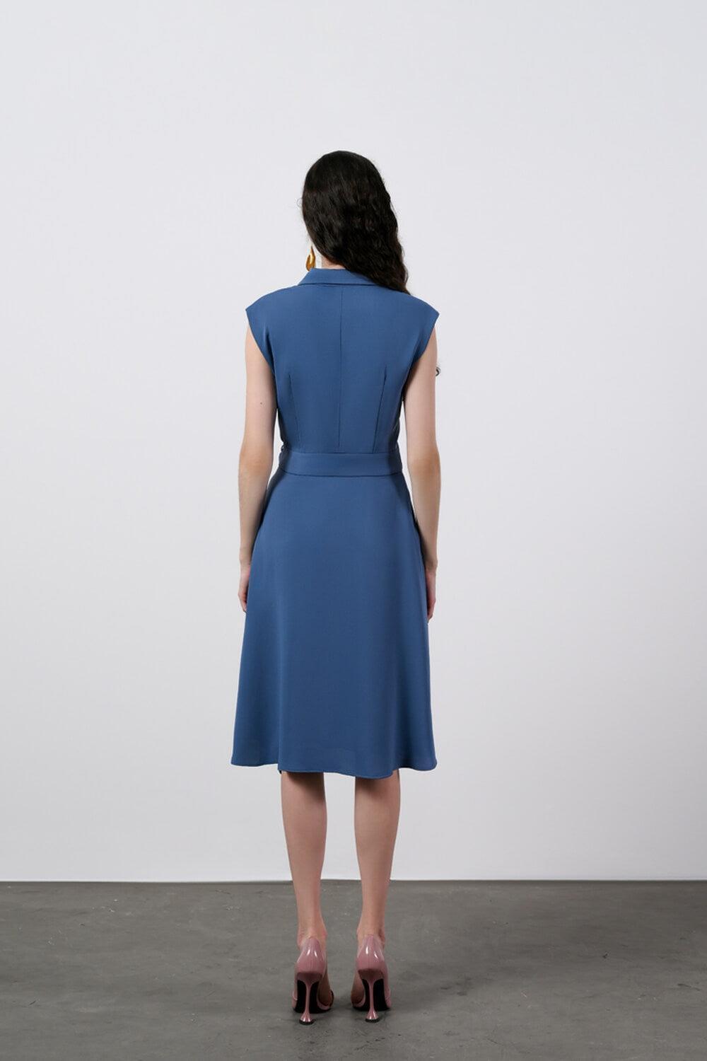 Women's Juliana Wrap Asymmetric Polyester Midi Dress S/M/L Blue/Black Mean Blvd Customize / Blue Women's Juliana Wrap Asymmetric Polyester Midi Dress S/M/L Blue/Black Mean Blvd Customize / Blue