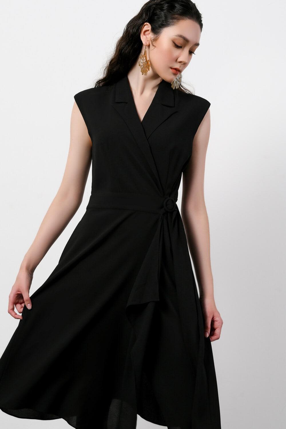 Women's Juliana Wrap Asymmetric Polyester Midi Dress S/M/L Blue/Black Mean Blvd Customize / Blue Women's Juliana Wrap Asymmetric Polyester Midi Dress S/M/L Blue/Black Mean Blvd Customize / Blue
