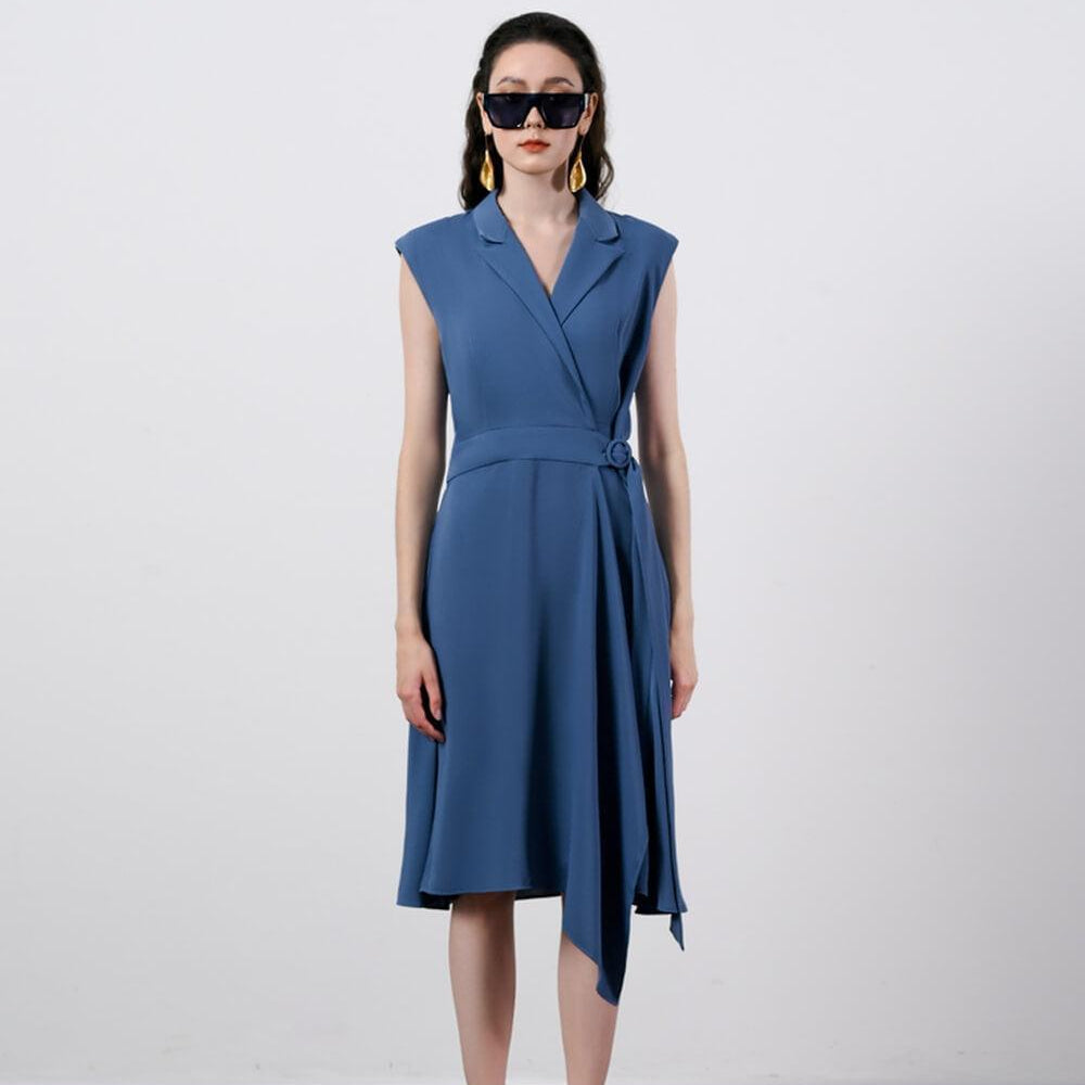 Juliana Crossover Asymmetric Polyester Midi Dress MEAN BLVD