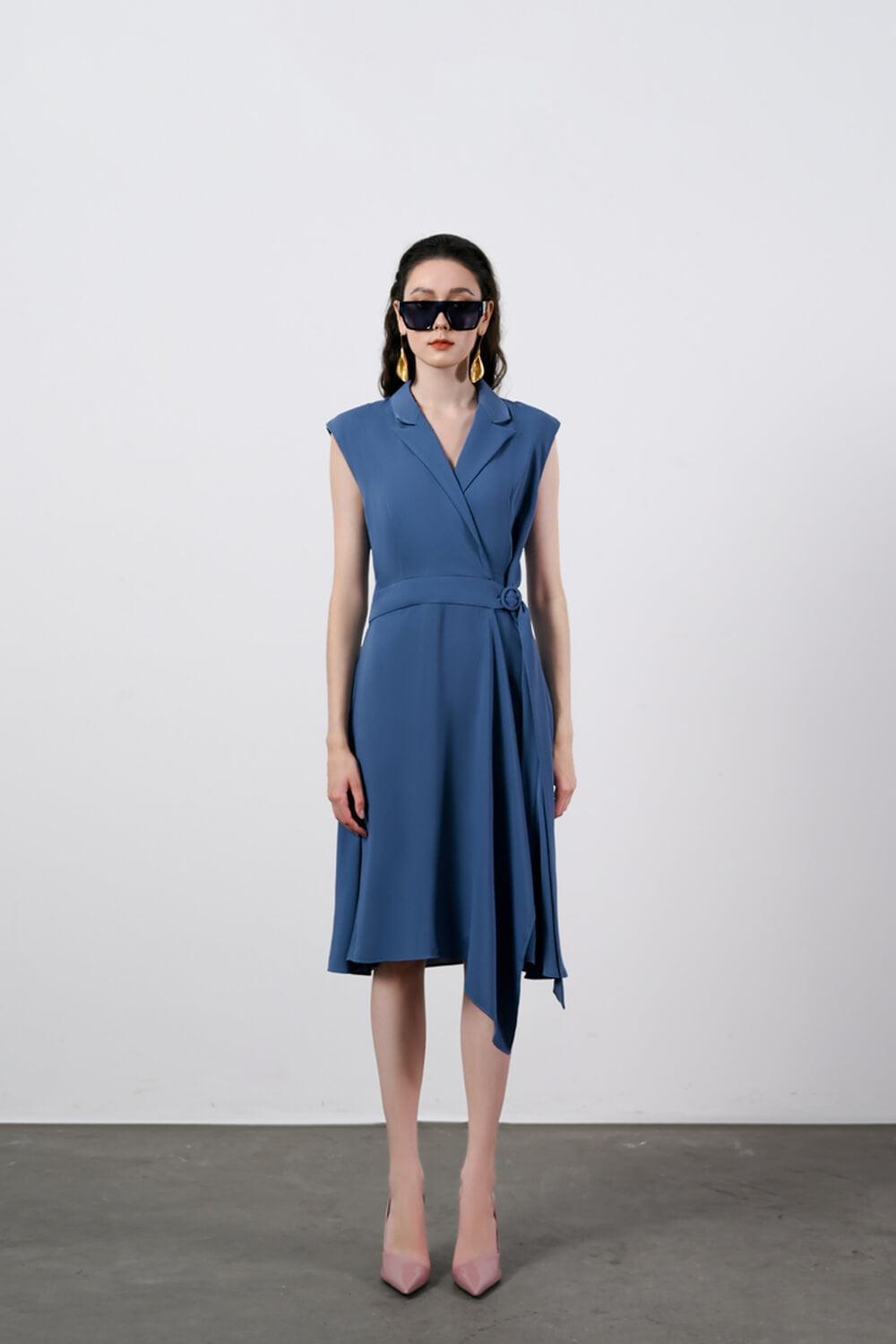 Juliana Crossover Asymmetric Polyester Midi Dress MEAN BLVD