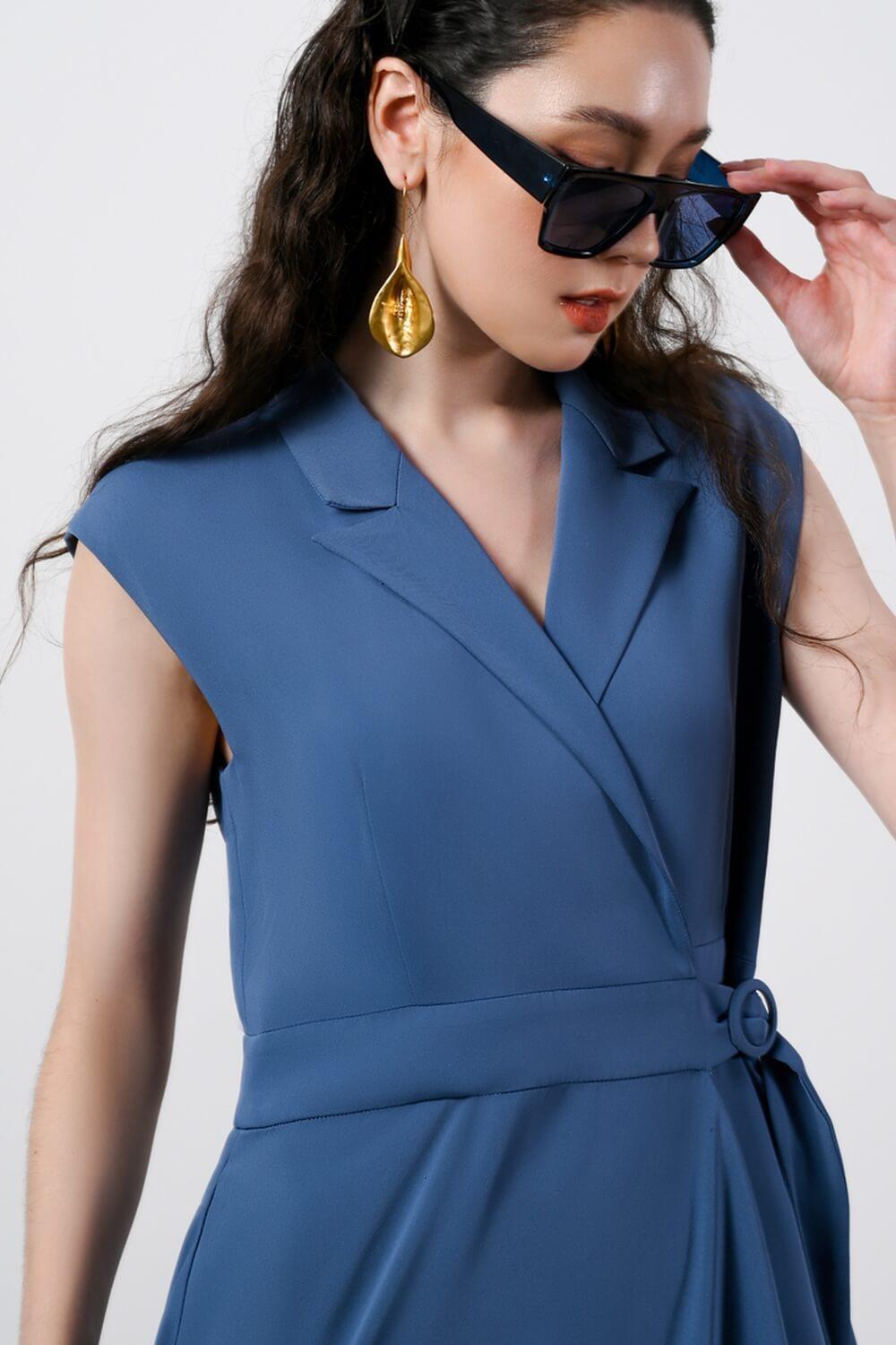 Juliana Crossover Asymmetric Polyester Midi Dress MEAN BLVD