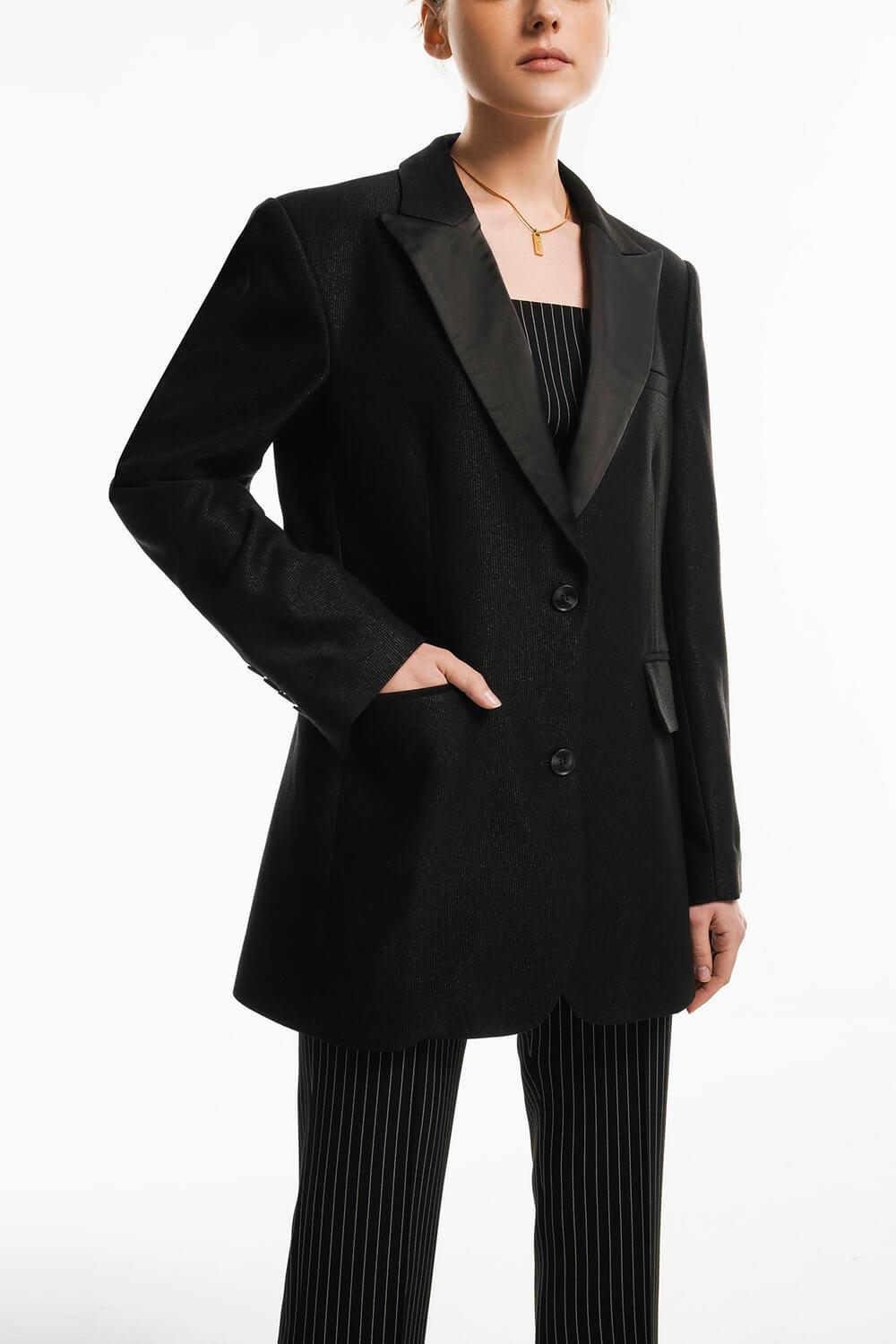 Kathy Sack Peak Lapel Cotton Blend Blazer MEAN BLVD