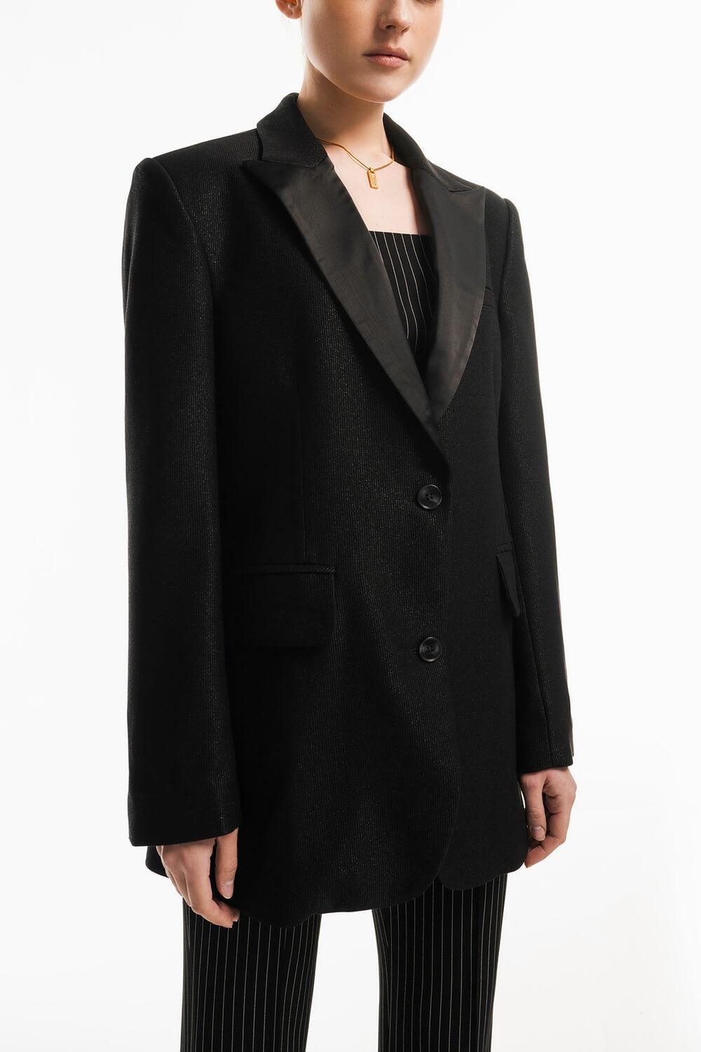 Kathy Sack Peak Lapel Cotton Blend Blazer MEAN BLVD