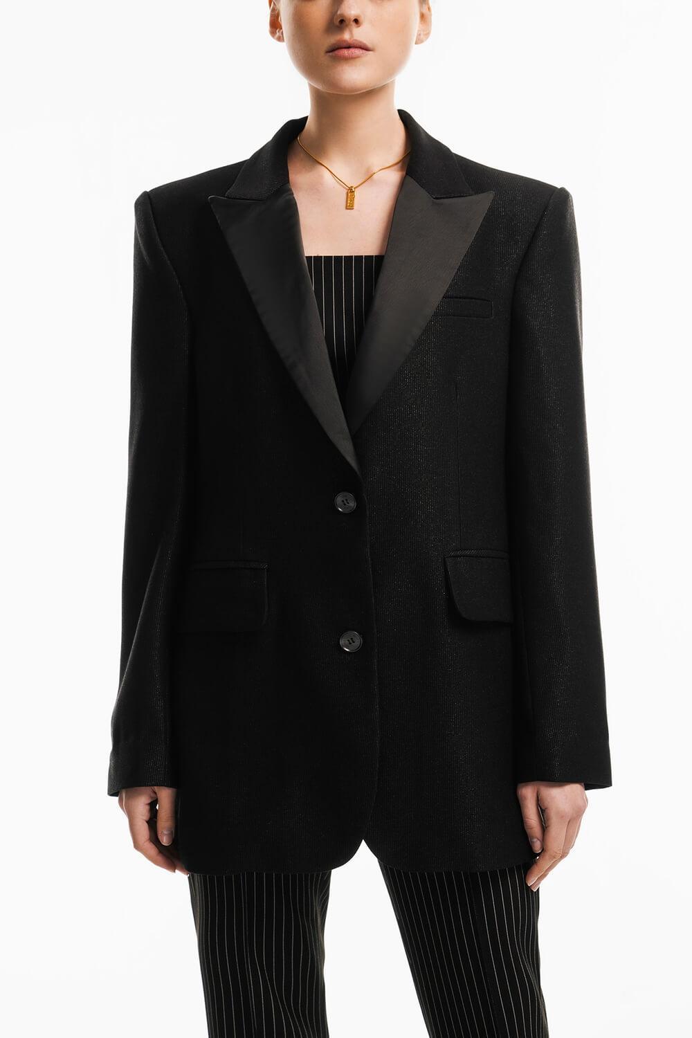 Kathy Sack Peak Lapel Cotton Blend Blazer MEAN BLVD