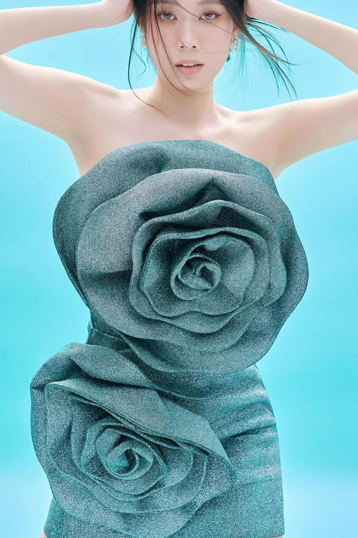 Kathy Strapless Flower Applique Foam Mini Dress - MEAN BLVD