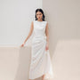 Kaytlyn Gathered Sleeveless Silk Satin Midi Dress MEAN BLVD