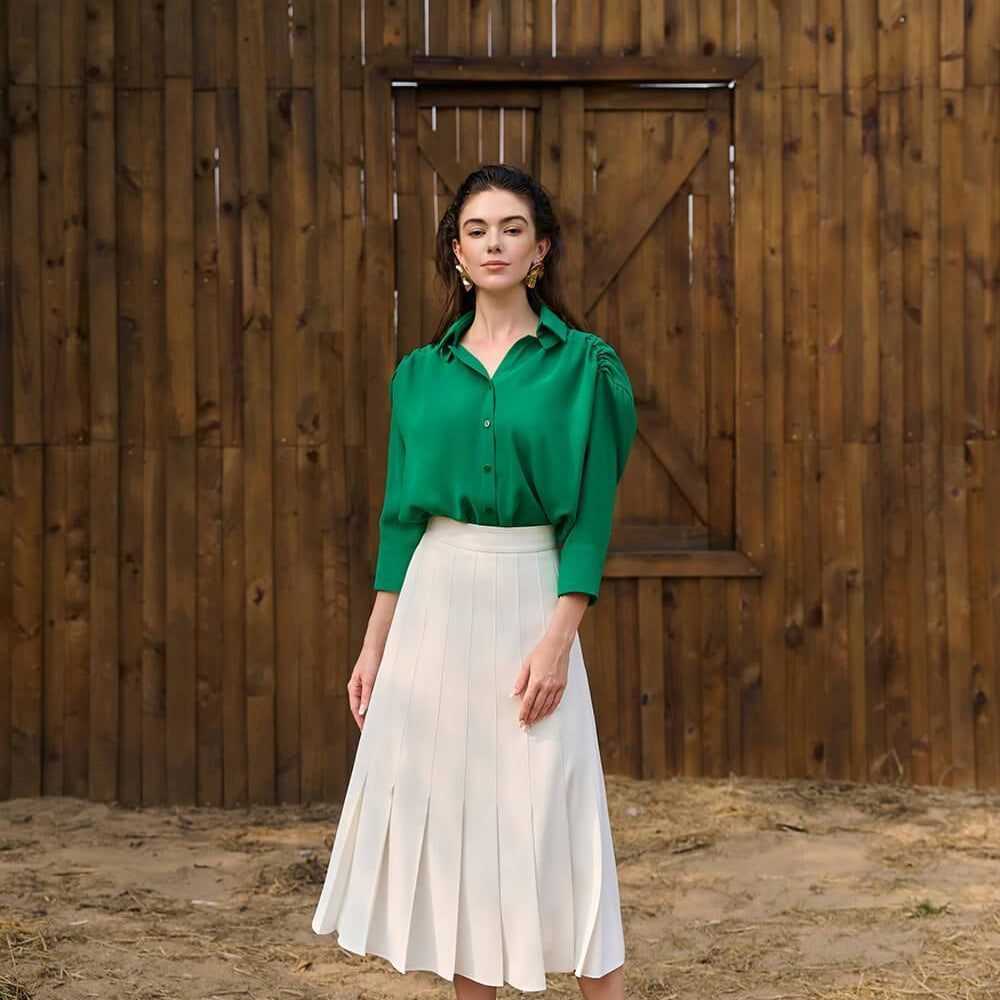 Laelia A-line Pleated Twill Midi Skirt MEAN BLVD