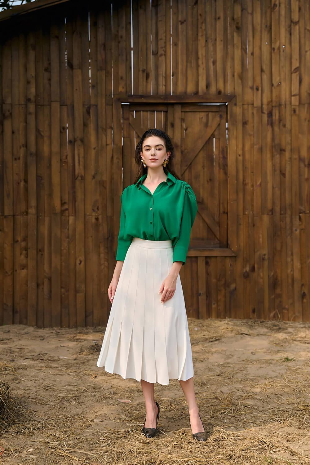 Laelia A-line Pleated Twill Midi Skirt MEAN BLVD