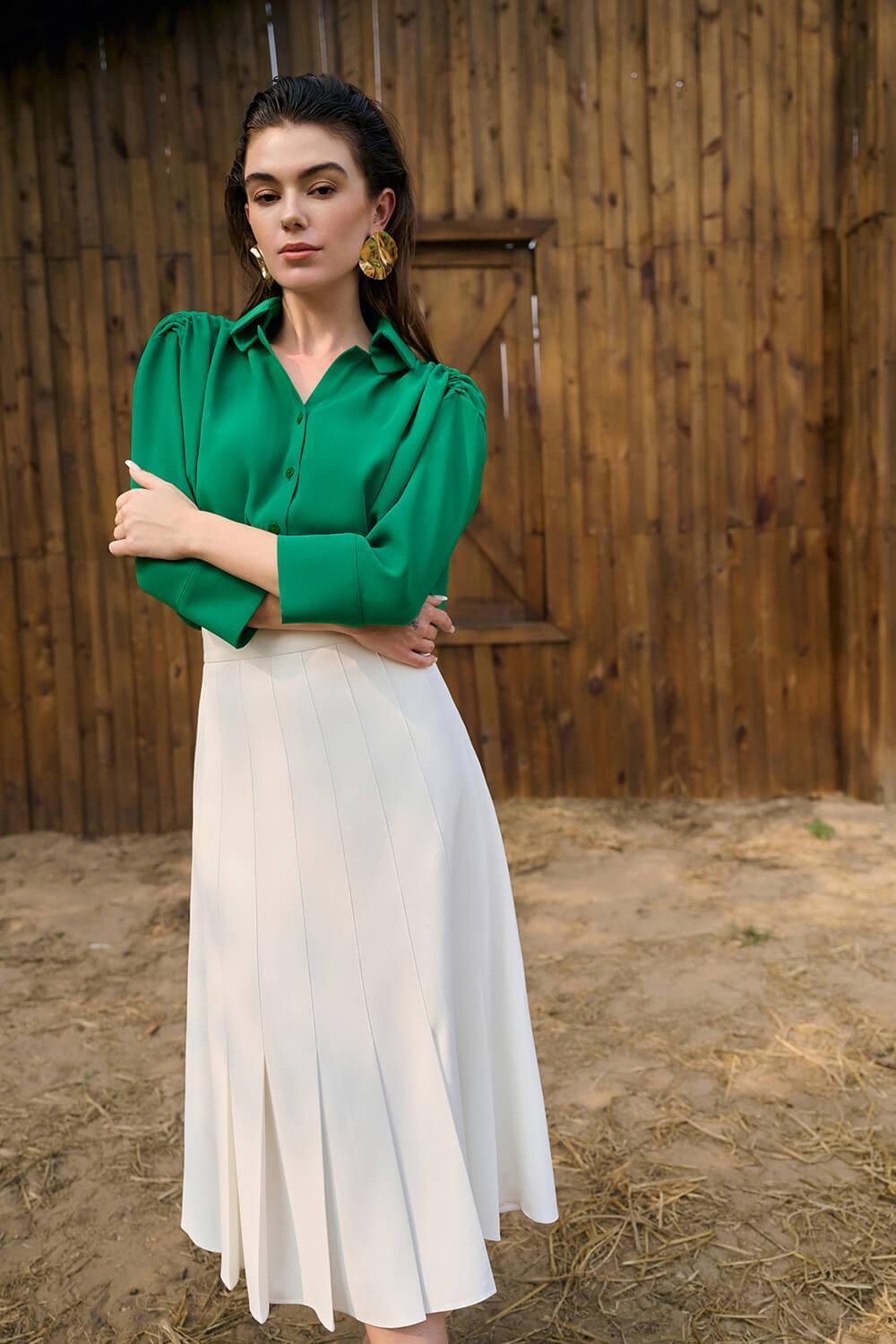 Laelia A-line Pleated Twill Midi Skirt MEAN BLVD