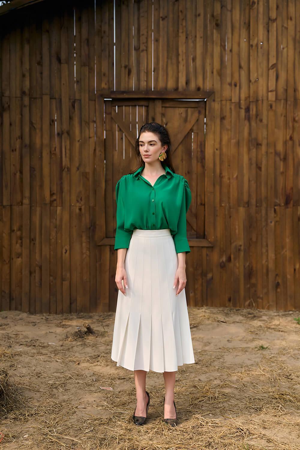 Laelia A-line Pleated Twill Midi Skirt MEAN BLVD