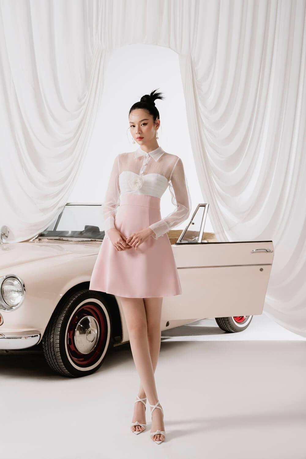 Liana A-line Folded Collar Foam Organza Mini Dress MEAN BLVD