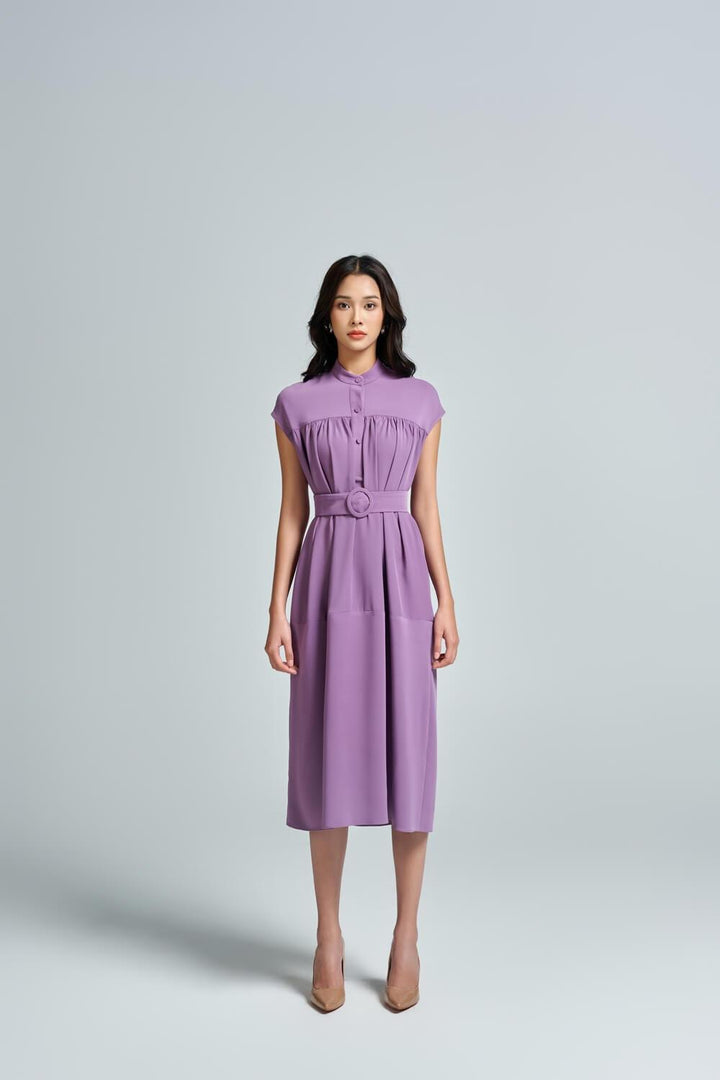 Lilacy Straight Gathered Georgette Midi Dress - MEAN BLVD