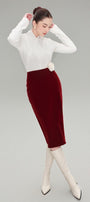 Lilah Pencil Plain Velvet Midi Skirt MEAN BLVD
