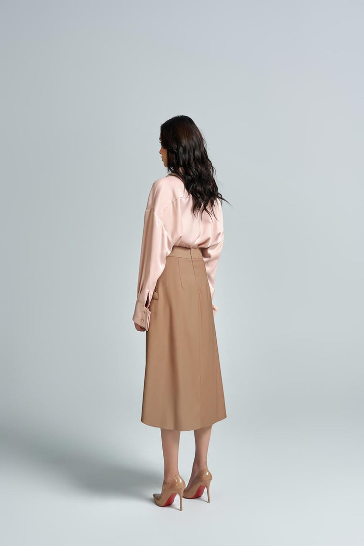 Lillah A-line Welt Pocket Twill Midi Skirt - MEAN BLVD
