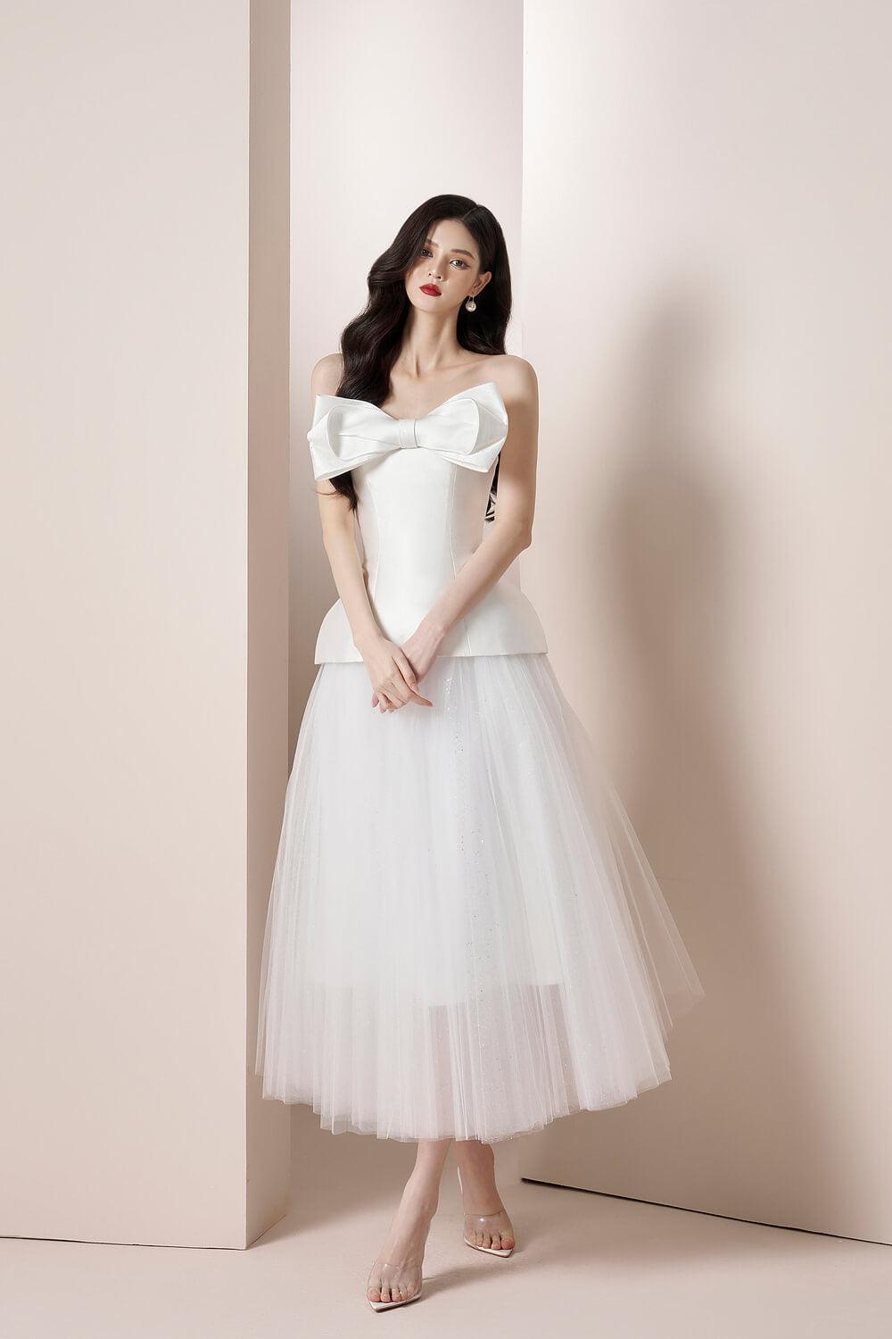 Lily Peplum Bow Tie Trerena Taffeta Top MEAN BLVD