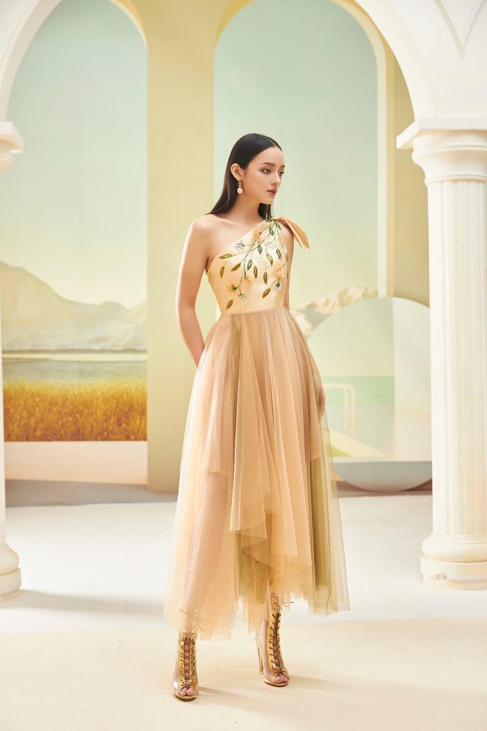 sheer one shoulder dress Women's Limbad Gathered One Shoulder Mesh Sheer Maxi Dress XS/S/M/L/XL Yellow MEAN BLVD L / Yellow