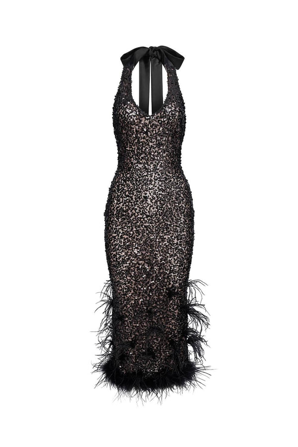 Livia Bodycon Feather Spandex Midi Dress MEAN BLVD