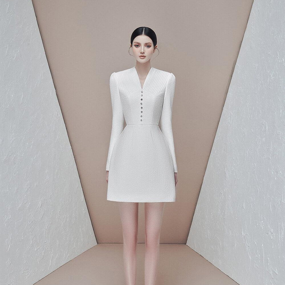 Lorette A-line Long Sleeved Tweed Mini Dress MEAN BLVD