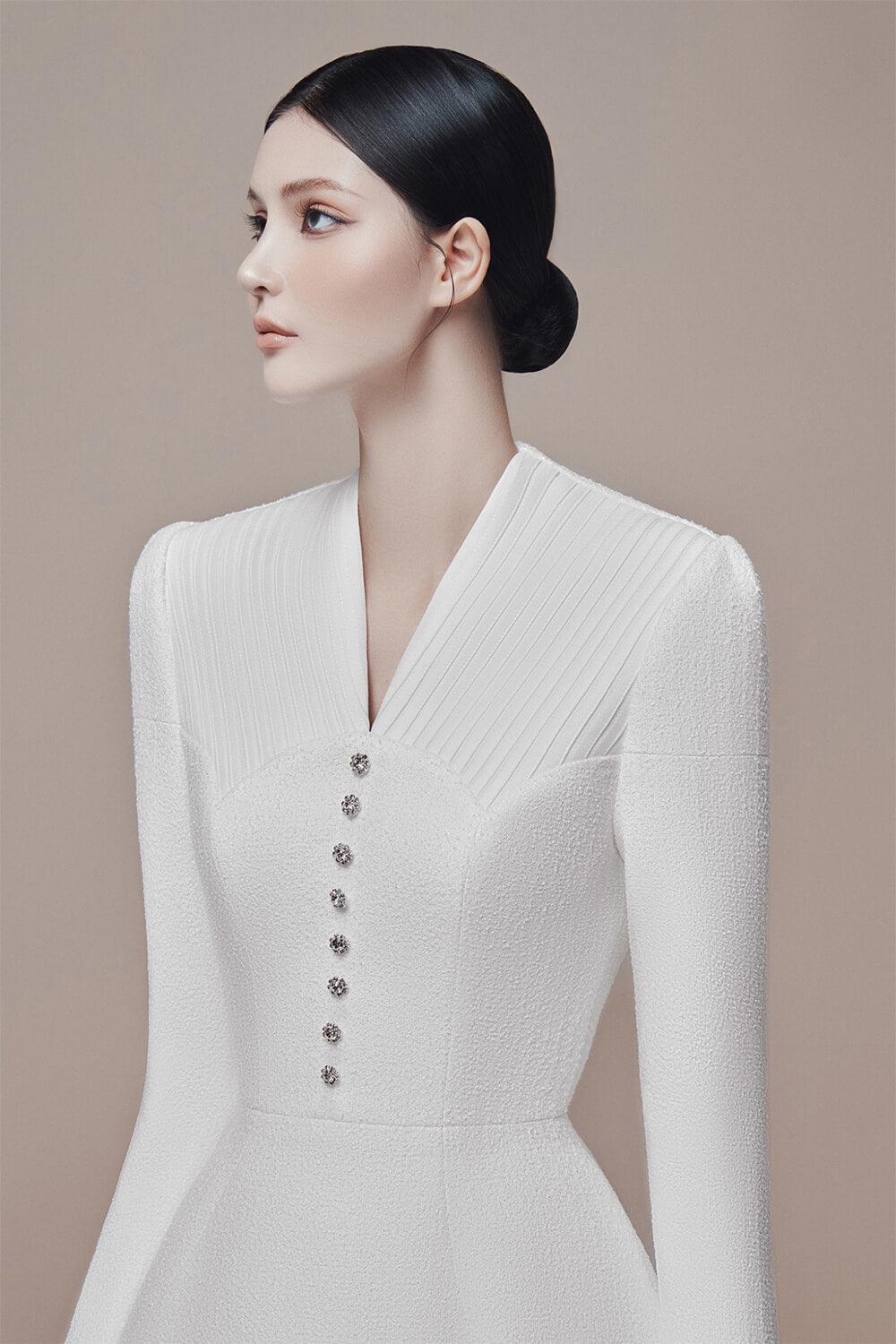 Lorette A-line Long Sleeved Tweed Mini Dress MEAN BLVD