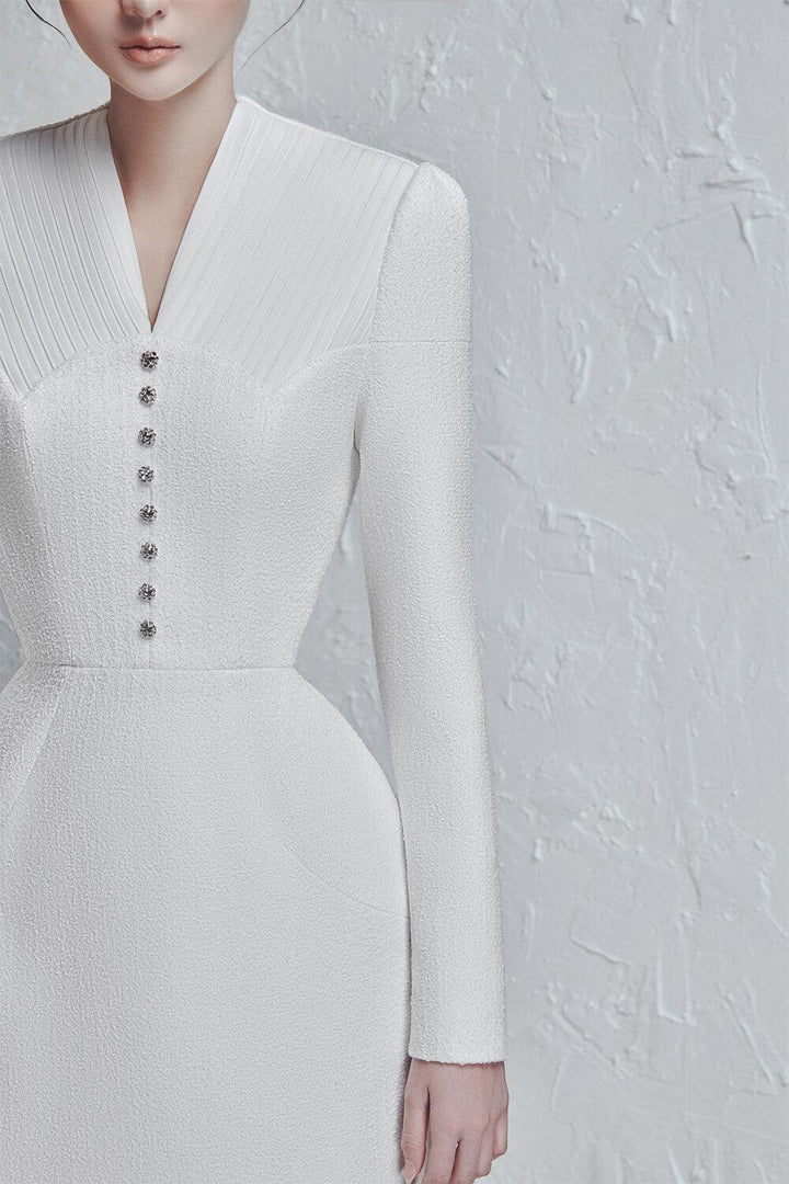 Lorette A-line Long Sleeved Tweed Mini Dress MEAN BLVD