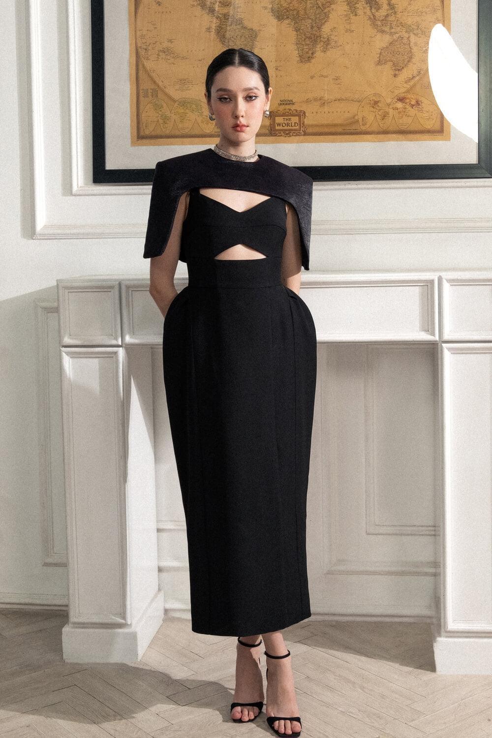 Women's Luna Pegged Strappy Polyester Midi Dress S/M/L Black Mean Blvd S / Black Women's Luna Pegged Strappy Polyester Midi Dress S/M/L Black Mean Blvd S / Black