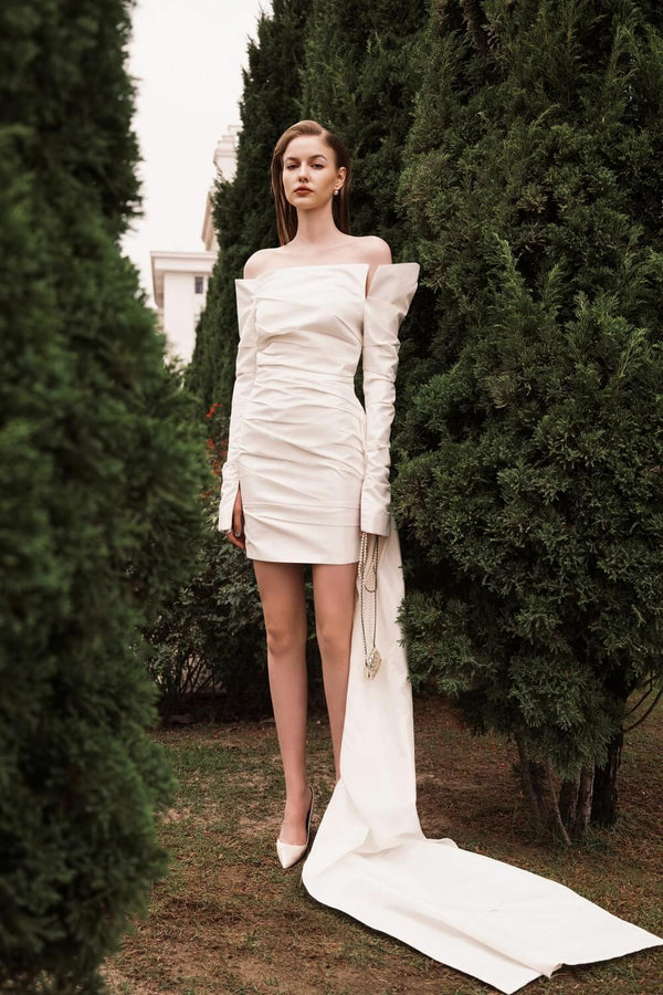 Lydia Sheath Off-Shoulder Polyester Mini Dress MEAN BLVD
