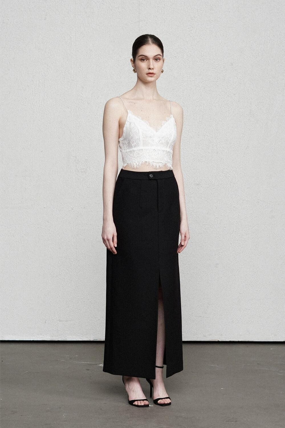 Madison Straight Slit Hem Polyester Maxi Skirt MEAN BLVD