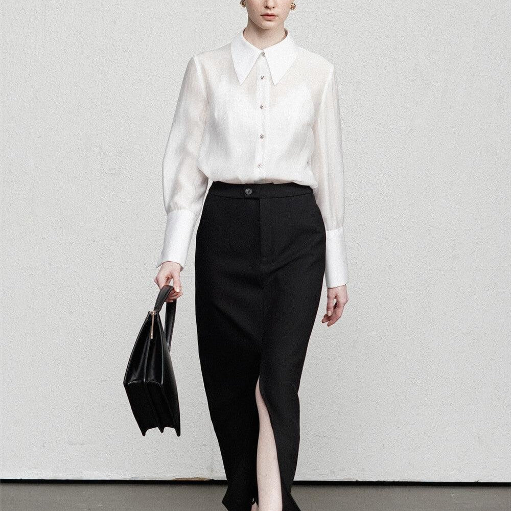 Madison Straight Slit Hem Polyester Maxi Skirt MEAN BLVD