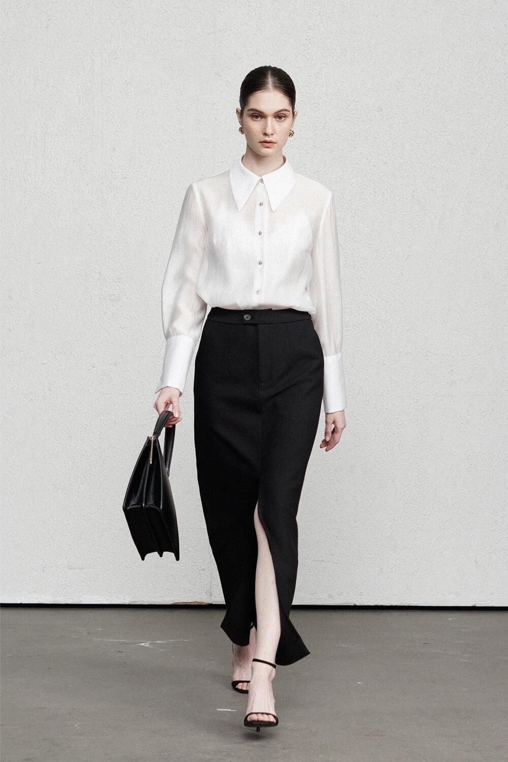 Madison Straight Slit Hem Polyester Maxi Skirt MEAN BLVD