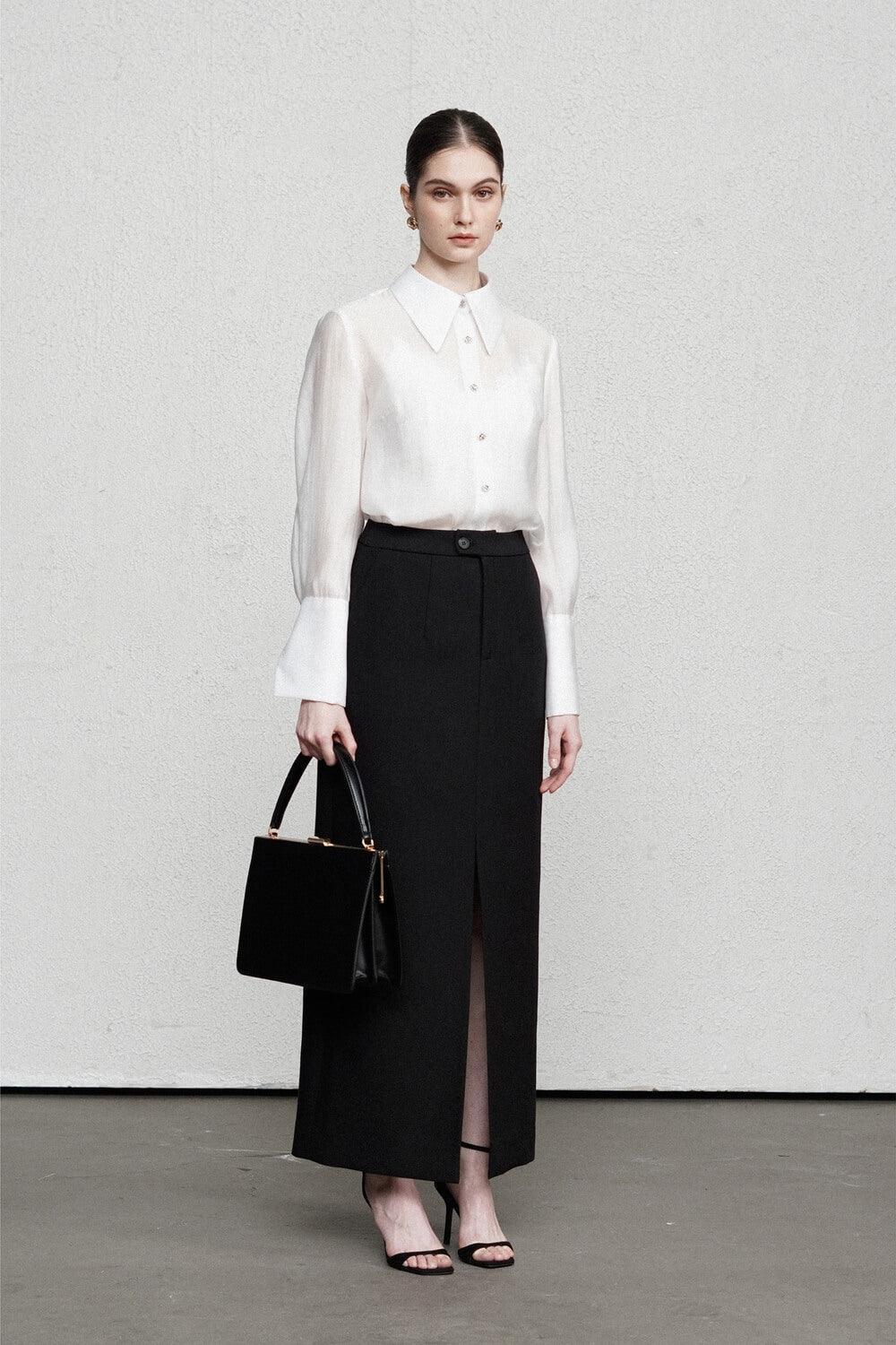 Madison Straight Slit Hem Polyester Maxi Skirt MEAN BLVD