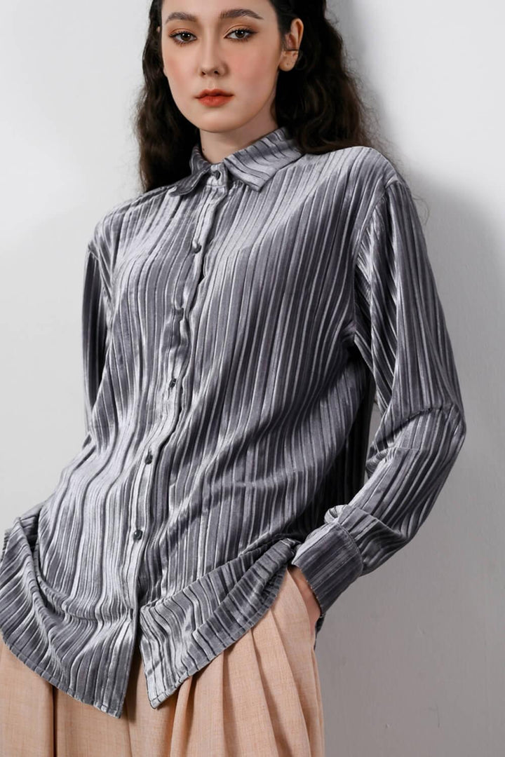Maggie Straight Pleated Silk Shirt MEAN BLVD