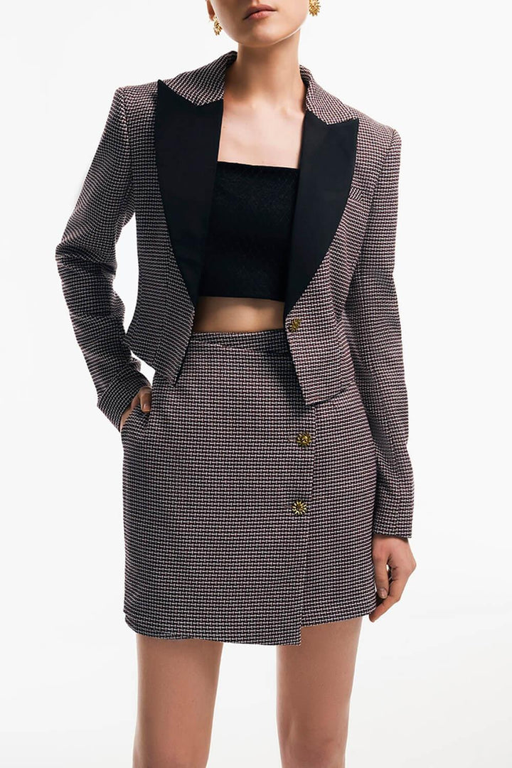 Mailen Wrap Button Tweed Mini Skirt MEAN BLVD