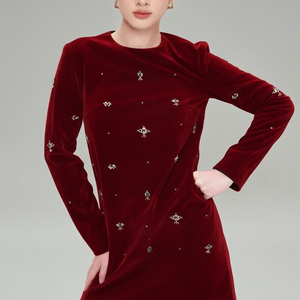 Malia Straight Round Neck Velvet Mini Dress - MEAN BLVD