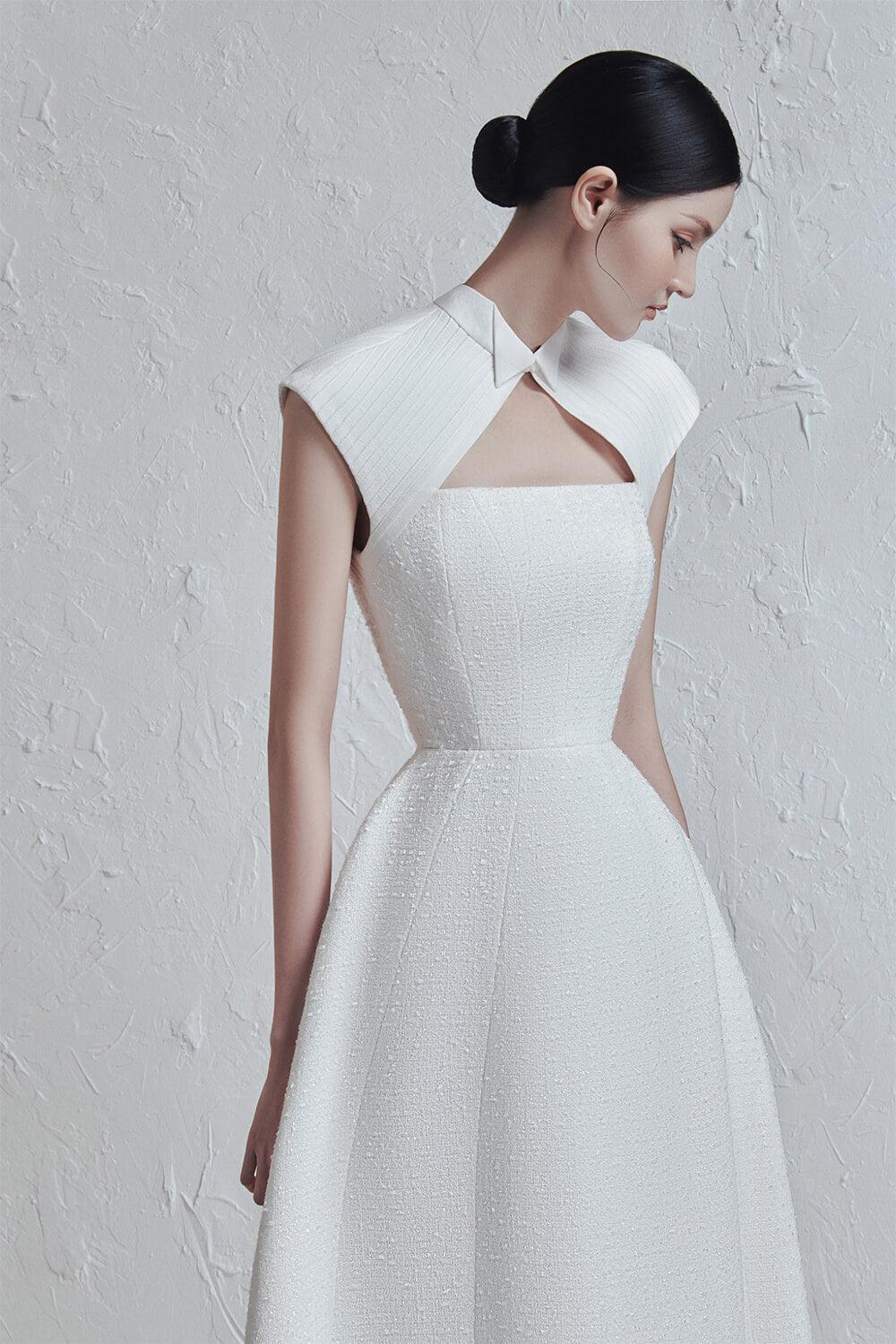 Marquesa A-line Short Sleeved Tweed Midi Dress MEAN BLVD