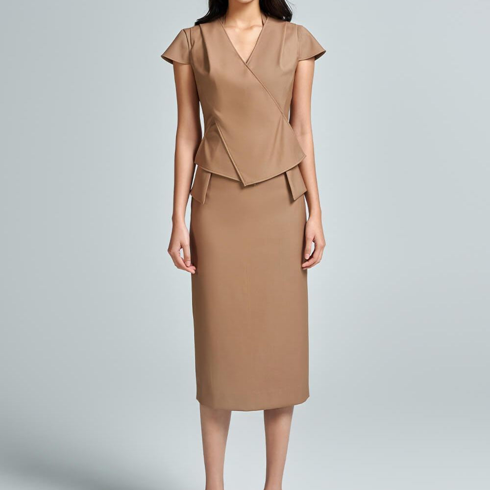 Melody Pencil Back Slit Twill Midi Skirt - MEAN BLVD