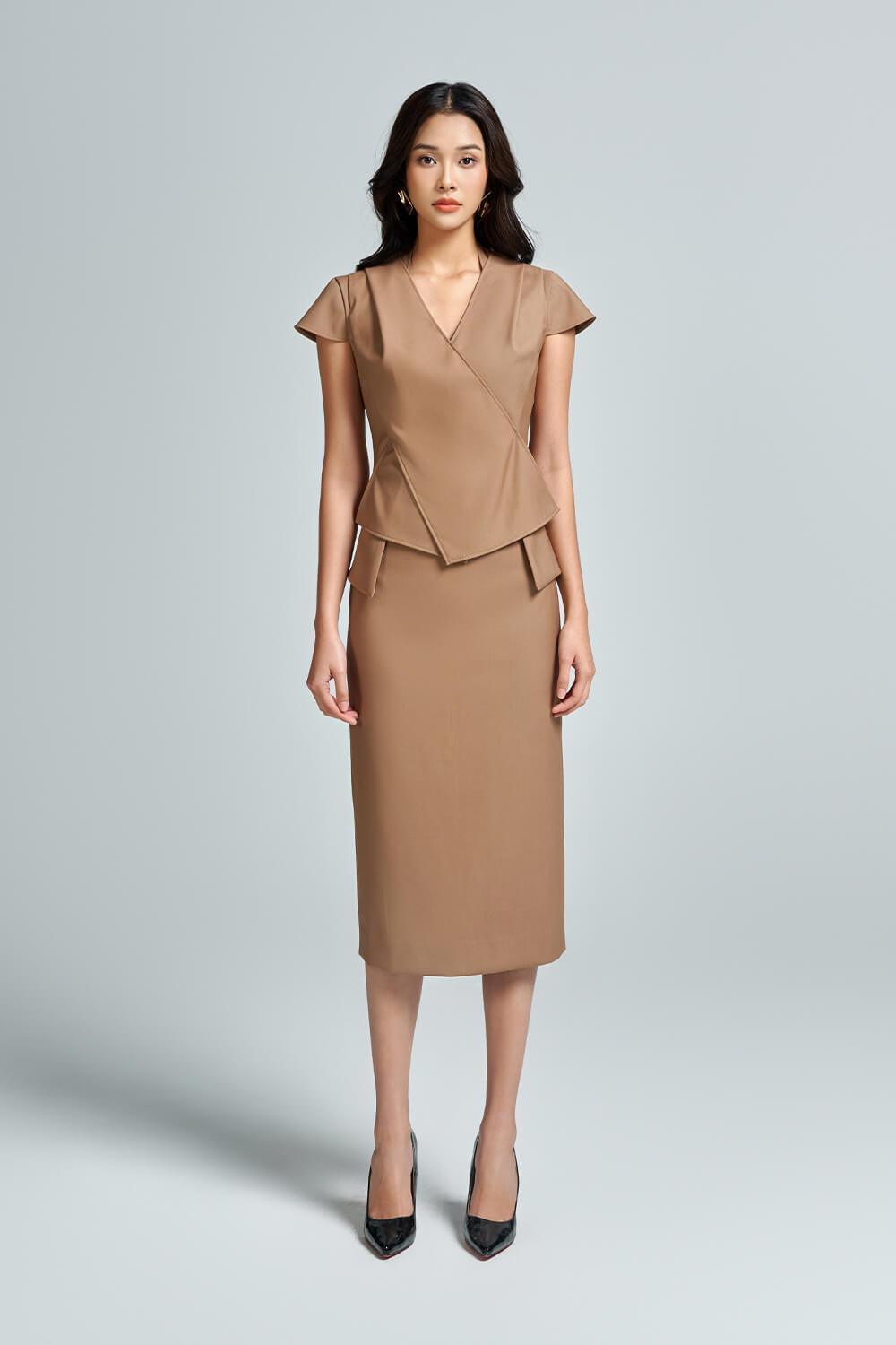 Melody Pencil Back Slit Twill Midi Skirt - MEAN BLVD