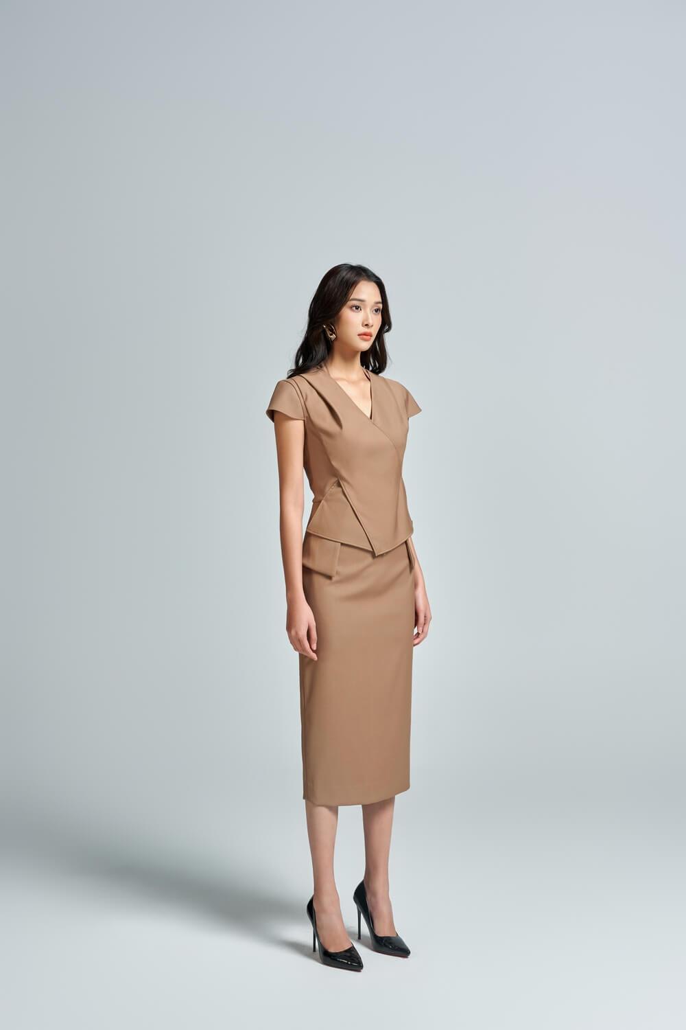 Melody Pencil Back Slit Twill Midi Skirt - MEAN BLVD