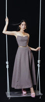 Melonia Strapless Semi-Heart Neck Tweed Maxi Dress MEAN BLVD
