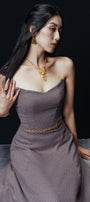 Melonia Strapless Semi-Heart Neck Tweed Maxi Dress MEAN BLVD