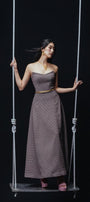 Melonia Strapless Semi-Heart Neck Tweed Maxi Dress MEAN BLVD