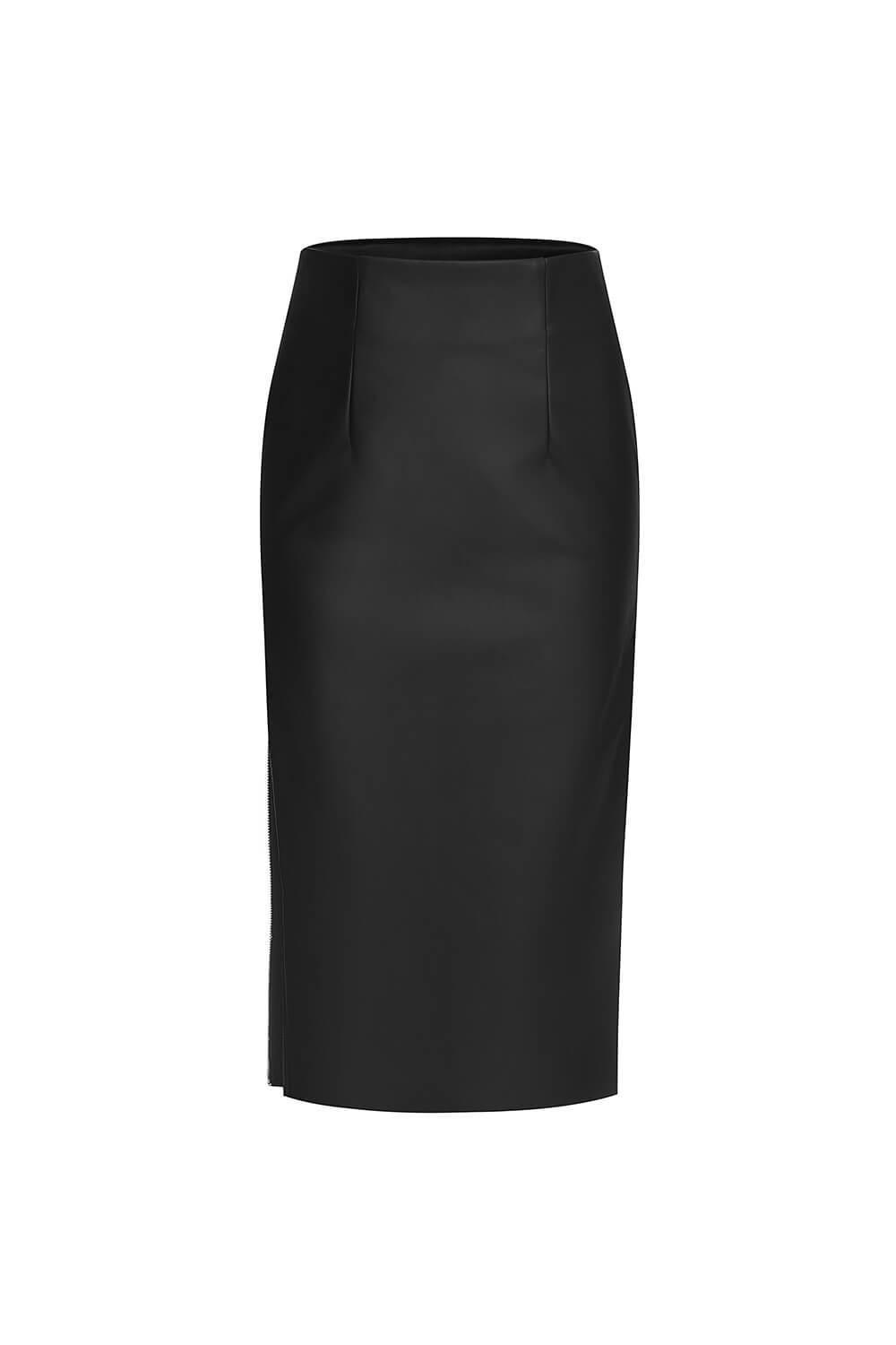 Mikaela Pencil Side Slit Leather Midi Skirt | MEAN BLVD