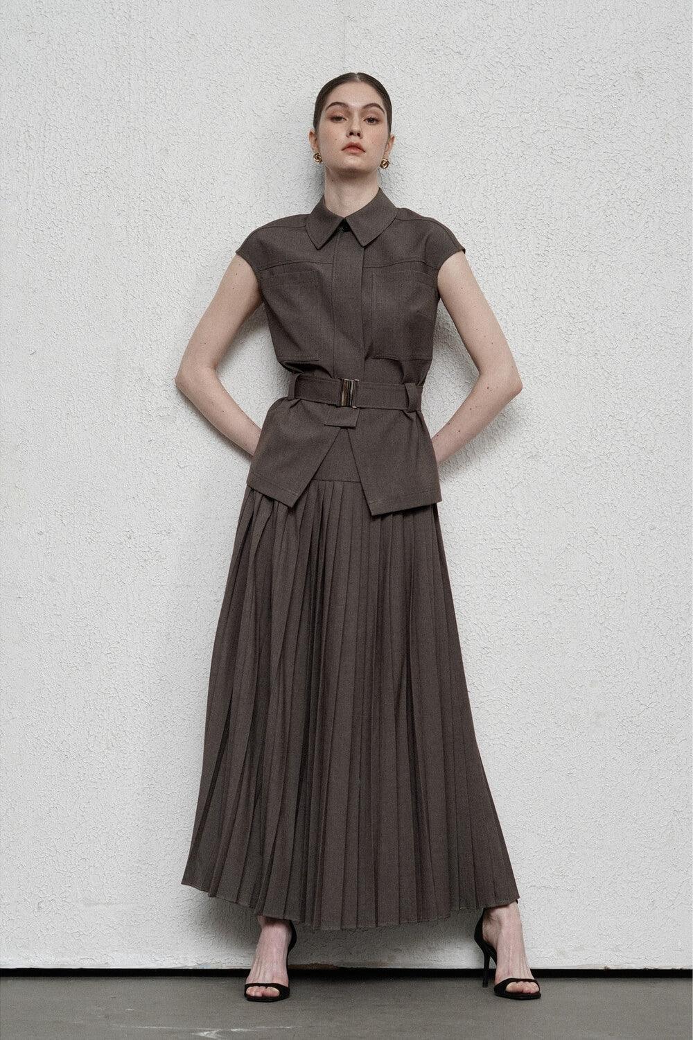 Mila Straight Pleated Modal Maxi Skirt MEAN BLVD