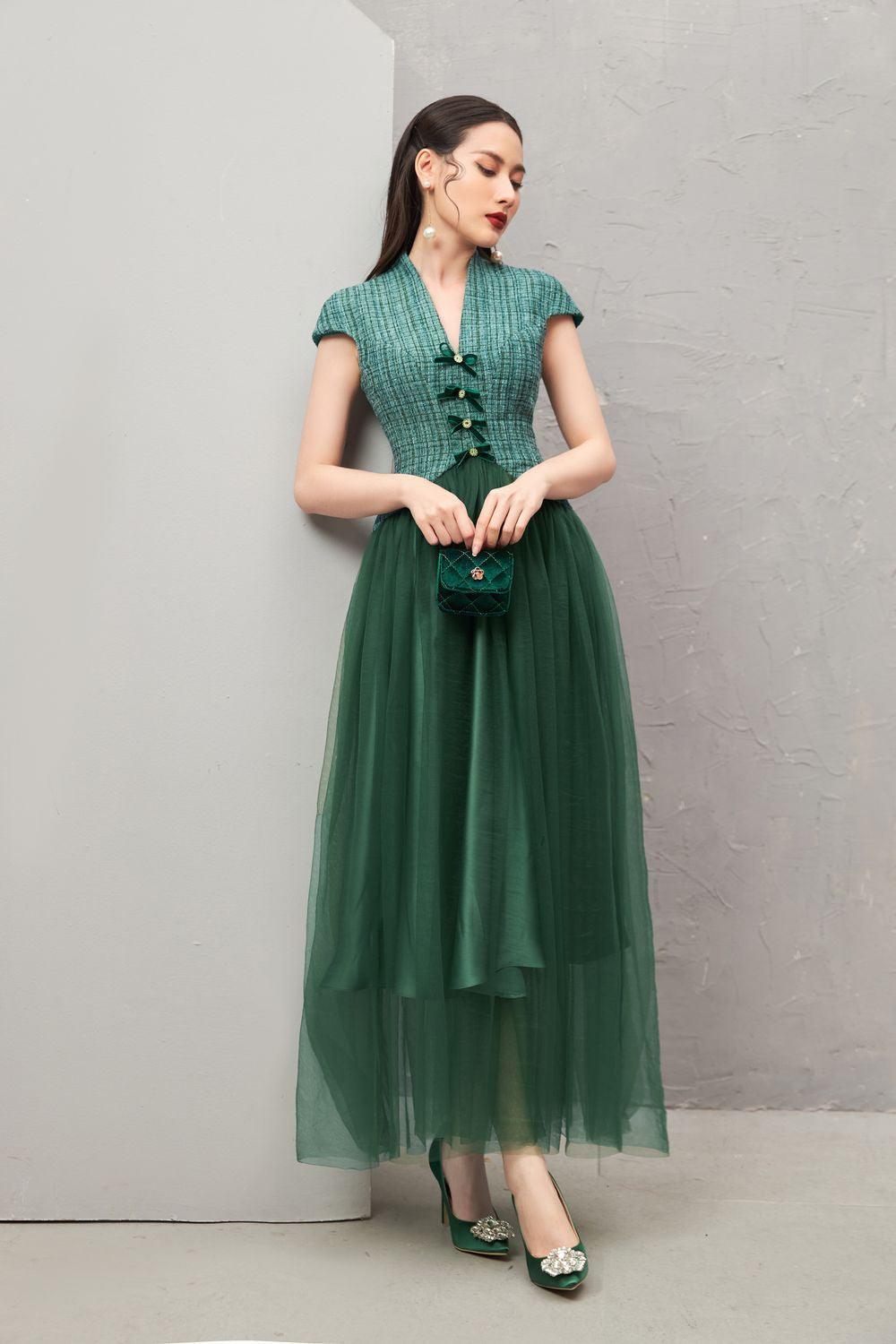 Nomi V-Neck Midi Dress MEAN BLVD