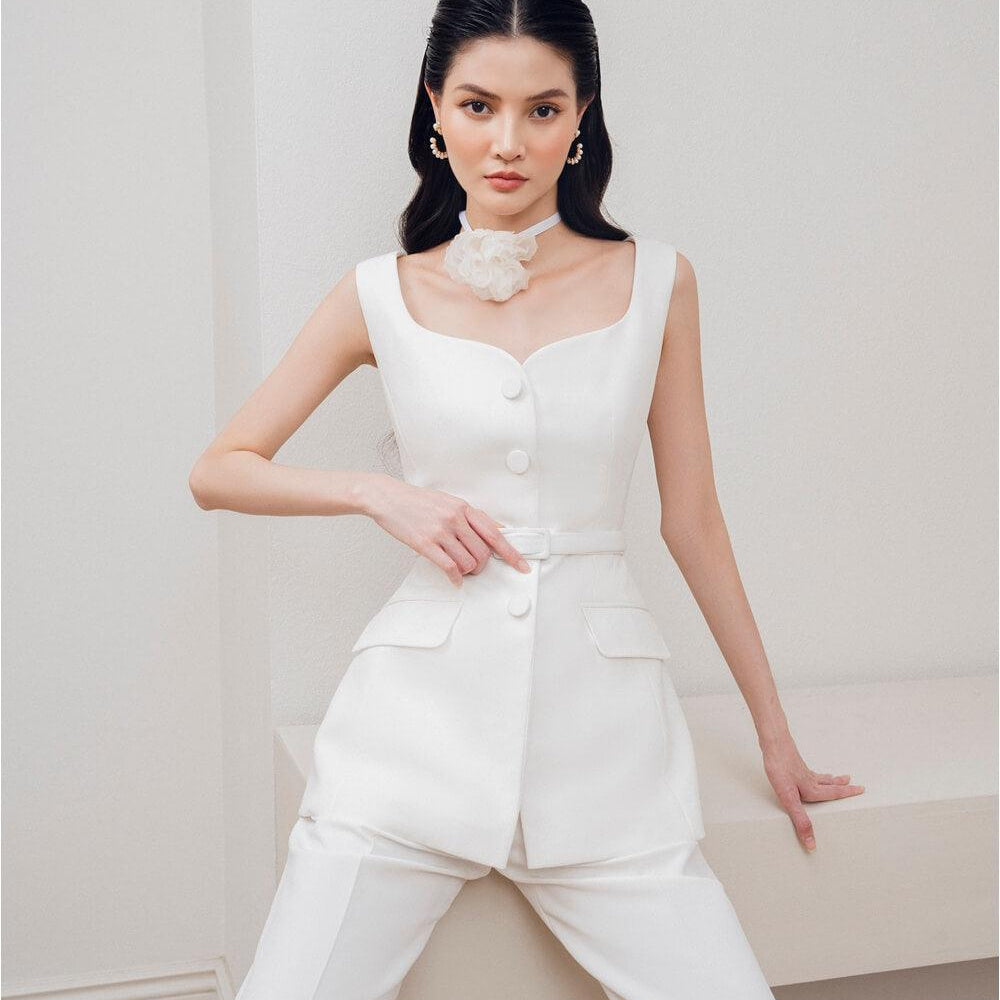 Nomi Peplum Strappy Cotton Velvet Top MEAN BLVD